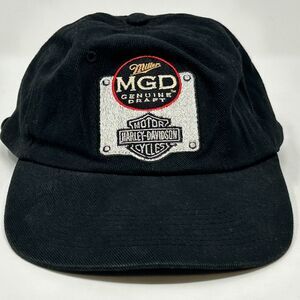 Vintage 90s Harley Davidson Miller Genuine Draft Dad Hat Baseball Cap Black MGD